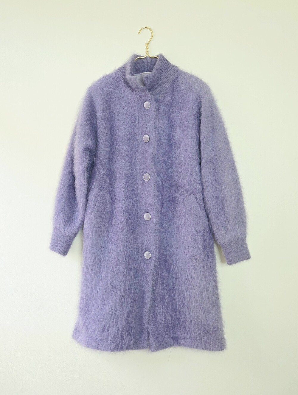 Vintage Stillman Studio Angora Rabbit Knitted Sweater Coat Lavender Medium
